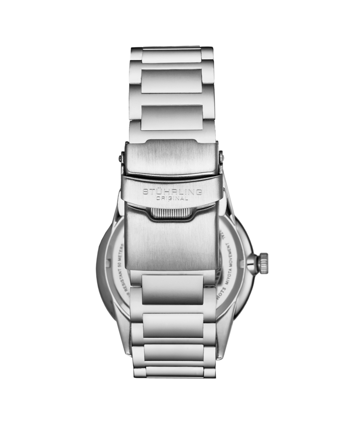 Stuhrling Men's Symphony Silver-tone Stainless Steel , Black Dial , 50mm Round Watch - Silver-tone