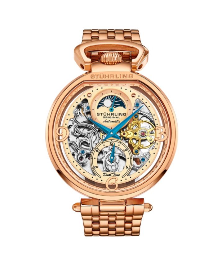 Stuhrling Mens Legacy Rose Gold Stainless Steel Rose Gold Dial 45mm Round