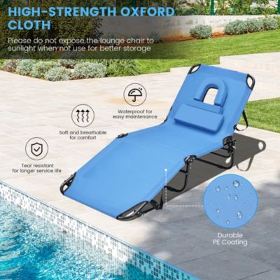 Beach Chaise Lounge Chair with Face Hole Pillows & 5-Position Adjustable Backrest