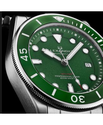 Vathos 3 Men s Swiss Made Watch Green Dial Green Bezel Luminous Hands and Markers Stainless Steel Case and Bracelet 42mm Case Date Window