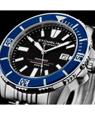 1006 Men s Automatic Dive Watch Swiss Movement Black Dial Luminous Hands Unidirectional Bezel Stainless Steel Beaded Bracelet Date Window