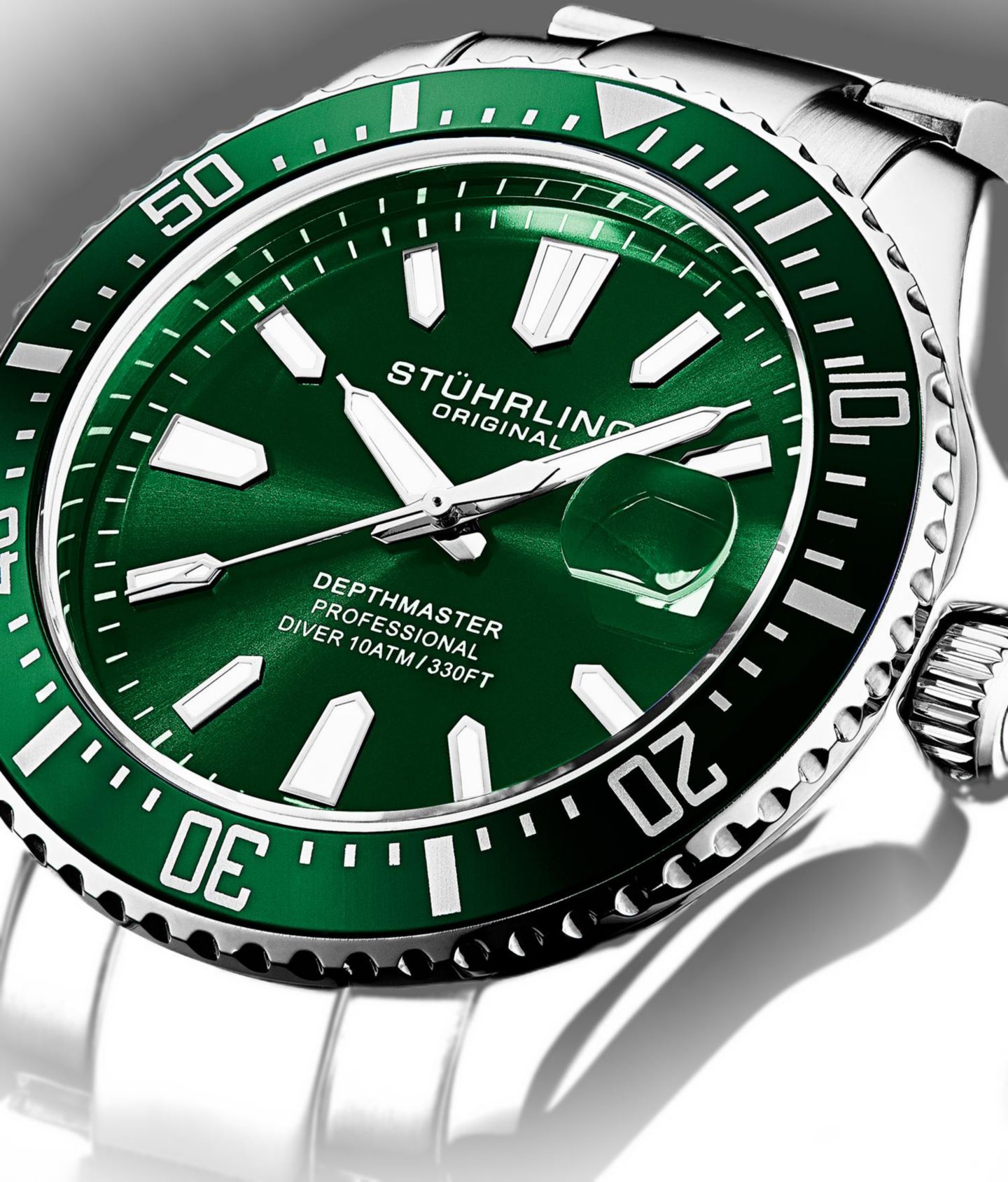 Мужские часы Stuhrling Aquadiver Silver-tone Stainless Steel, Green Dial, 42mm Round Watch, цвет: Серебряный — фото 2
