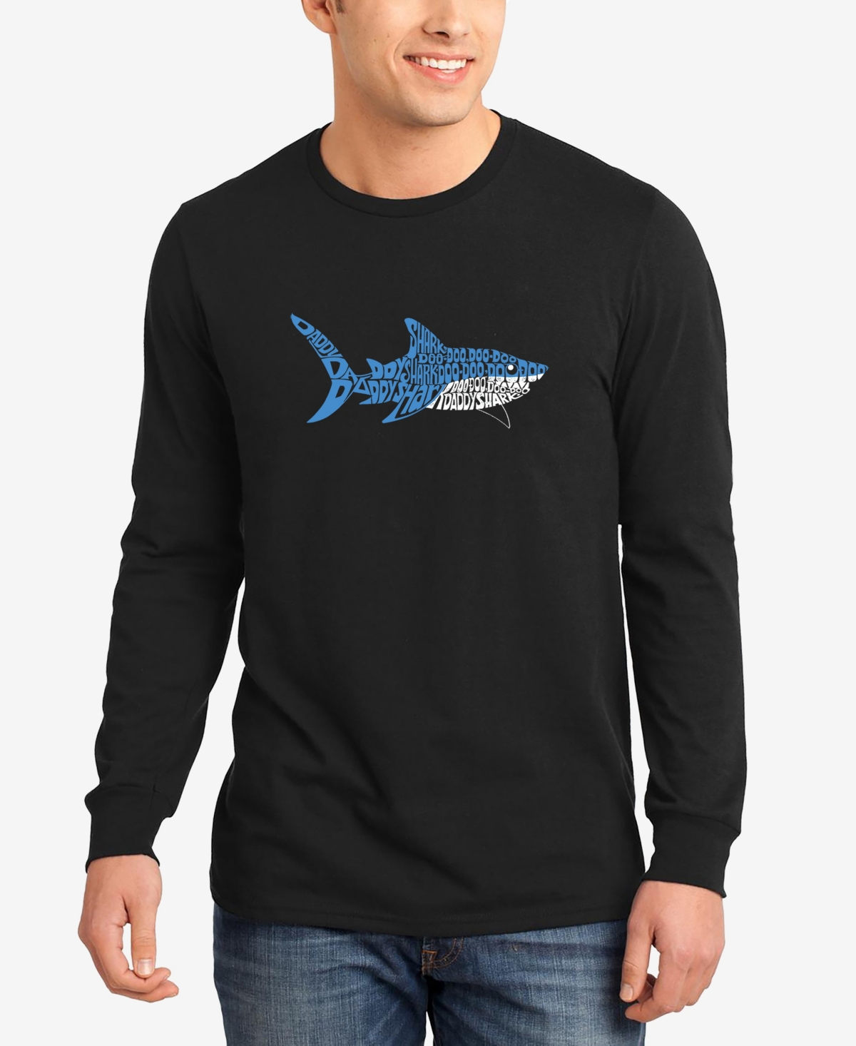 Men's Daddy Shark Word Art Long Sleeve T-shirt - Black