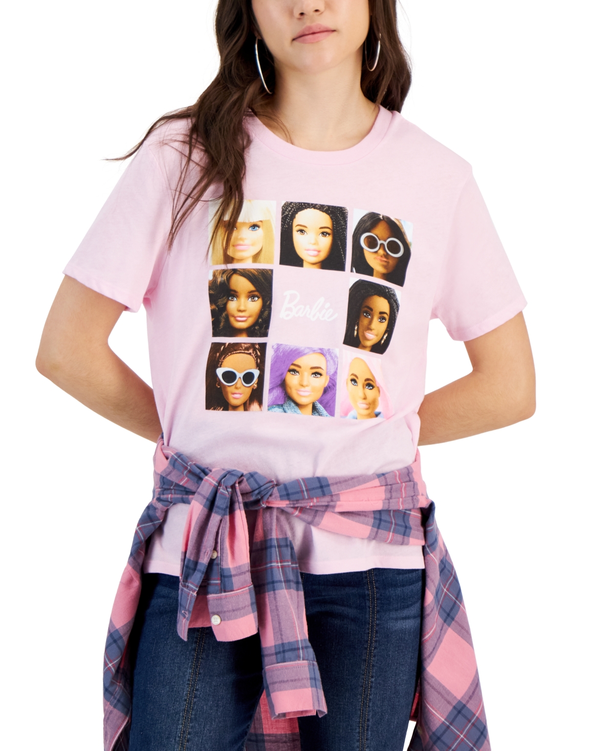 Love Tribe Juniors' Barbie Grid Graphic T-shirt In Sweet Dreams