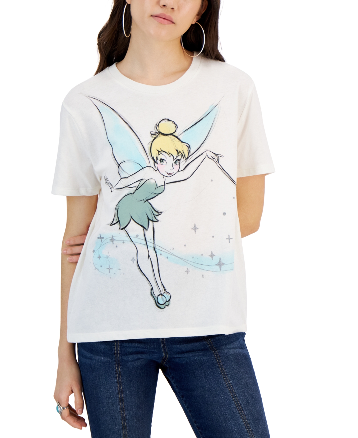 Disney Juniors' Tinker Bell Graphic Short-sleeved T-shirt In Egret