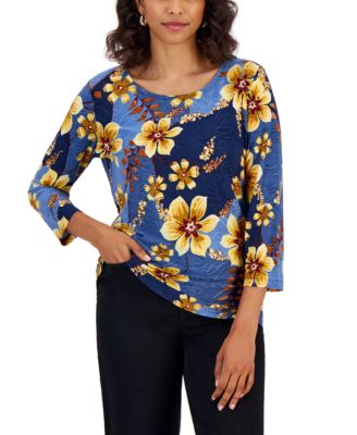 JM Collection - Women's Fiona Jacquard Floral-Print Top