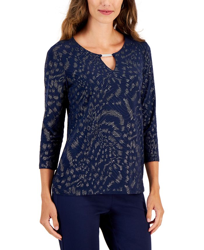 Jm Collection Petite 3/4-Sleeve Printed Top, Created for Macy's