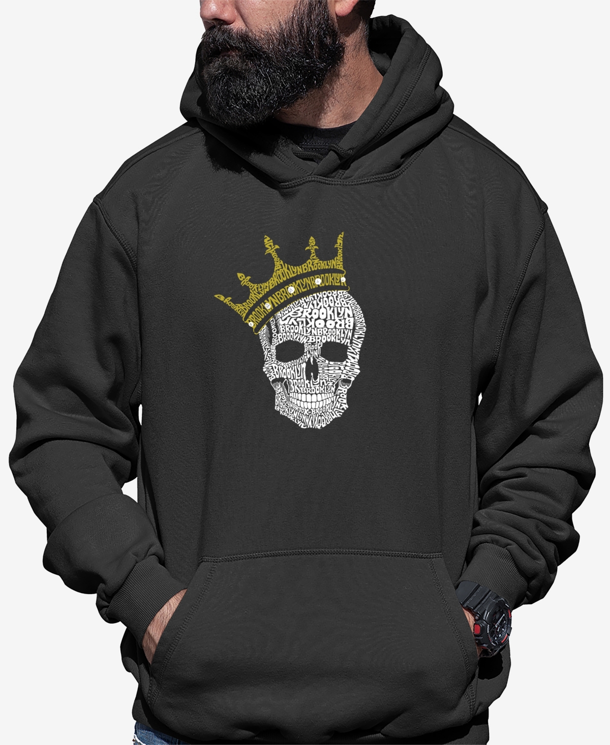 La Pop Art Men's Brooklyn Crown Word Art Hooded Sweatshirt