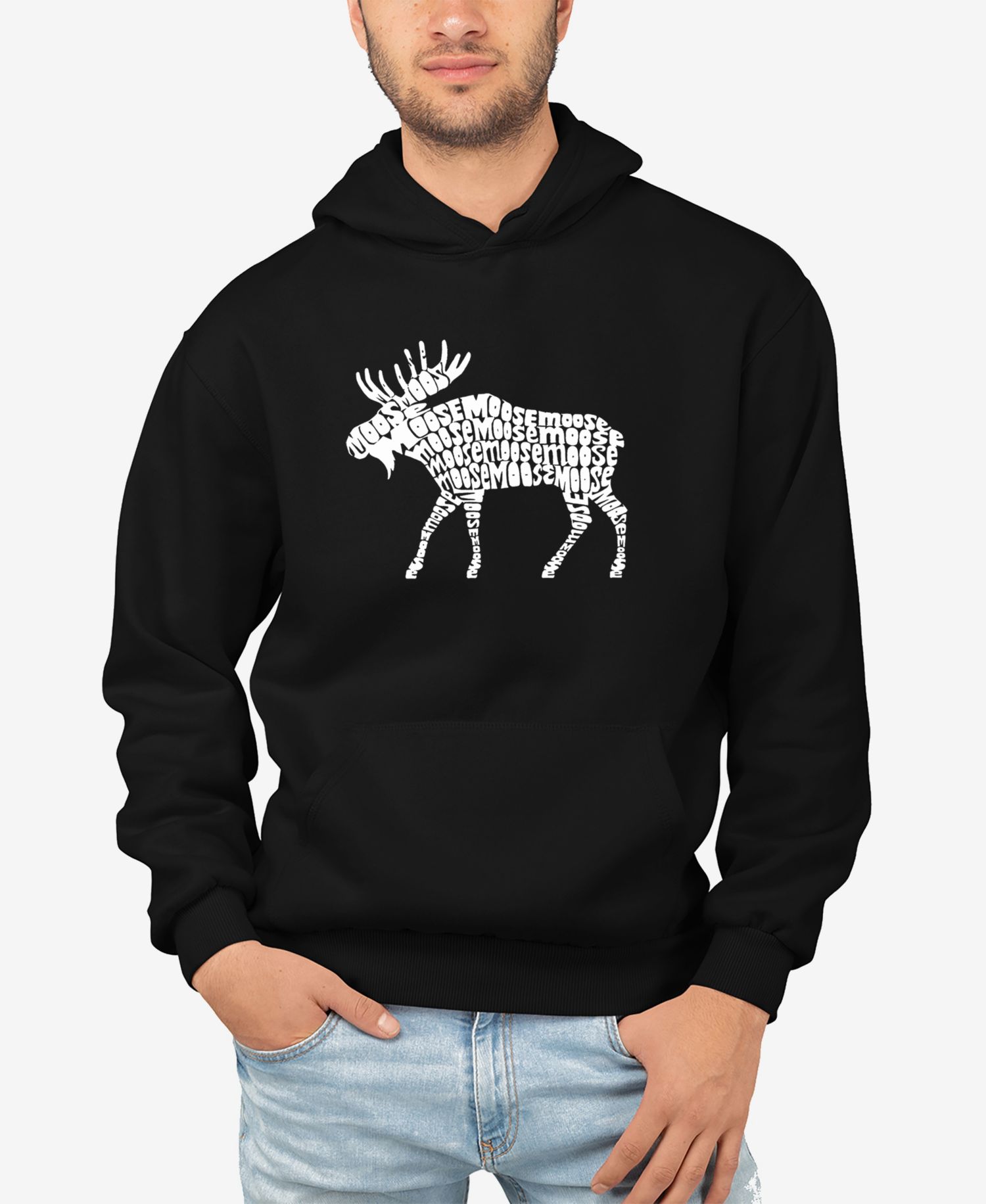 Men's Moose Word Art Long Sleeve Hooded Sweatshirt