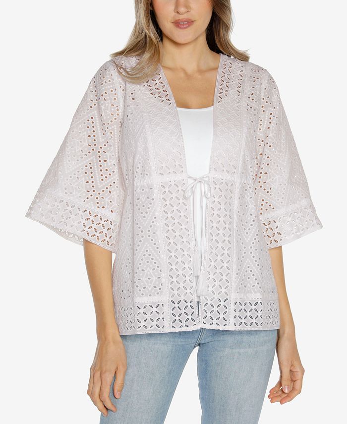 Belldini Women's Eyelet Lace Kimono Top - Macy's