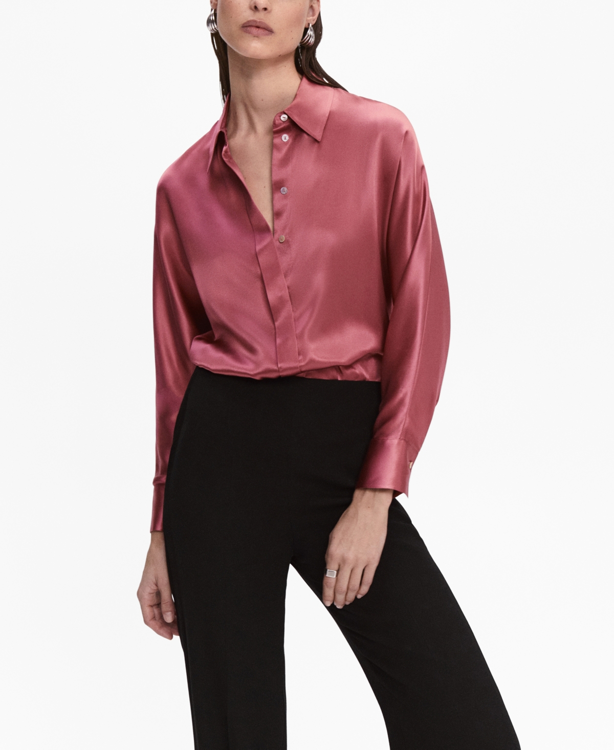 Zara - Geometric Print Satin Effect Shirt - Black Ecru - Women