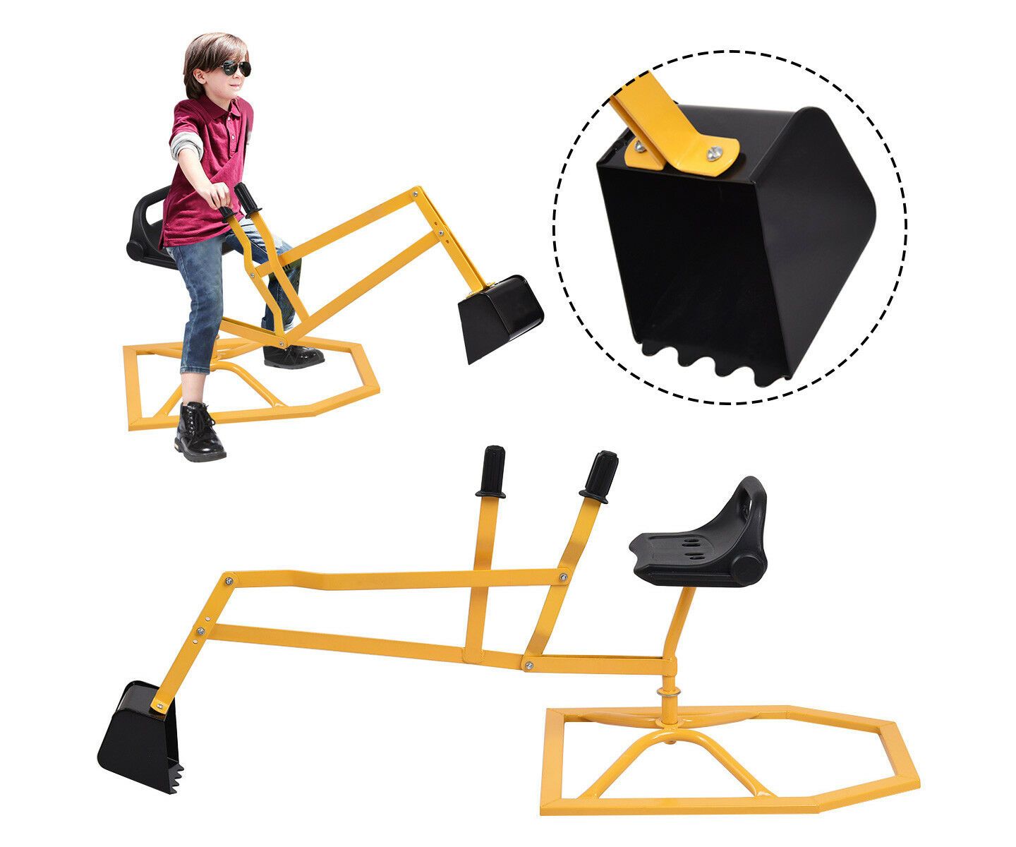 Детская игрушка Costway Heavy-Duty Steel 360-Degree Rotatable Seat Ride-On Sand Excavator, Ages 4+, цвет: Жёлтый — фото 1