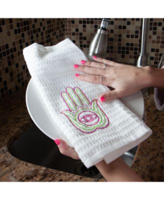 Set of 2 Kitchen Towels, "Luck" Designs to Choose From, One Embroidered Towel with Design and One Matching Solid Color Towel, 16 x 26 in., 100% Cotton
