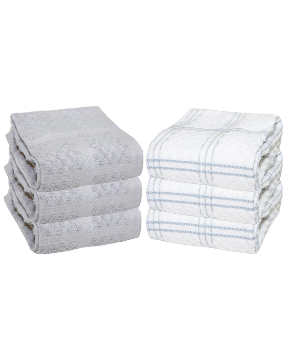Premier Kitchen Towels (Set of 6), 3 Solid Color Towels and 3 White Towels with Matching Pattern, 15x25 in., Soft Ringspun Cotton, Popcorn
