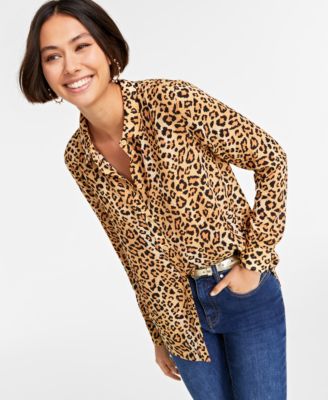 On 34th - Women's Striped Button-Front Crepe Shirt