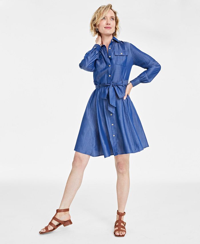 Women's Chambray Belted Shirtdress, Created for Macy's