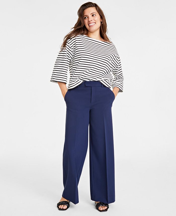On 34th Women's Double-Weave Wide-Leg Pants, Regular and Short