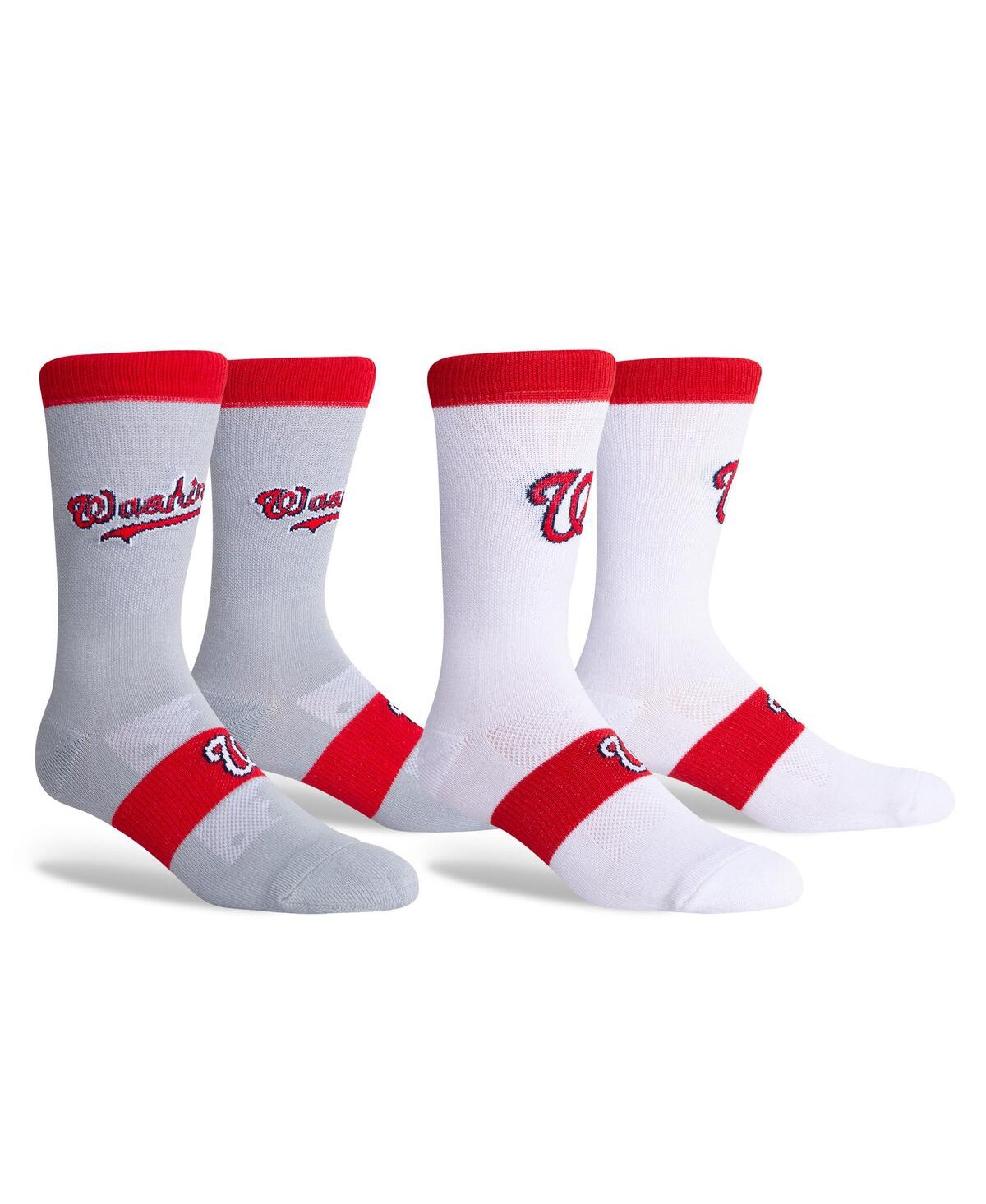 Pkwy Kids' Youth Boys And Girls Washington Nationals 2-pack Uniform Home & Away Crew Socks In White,red