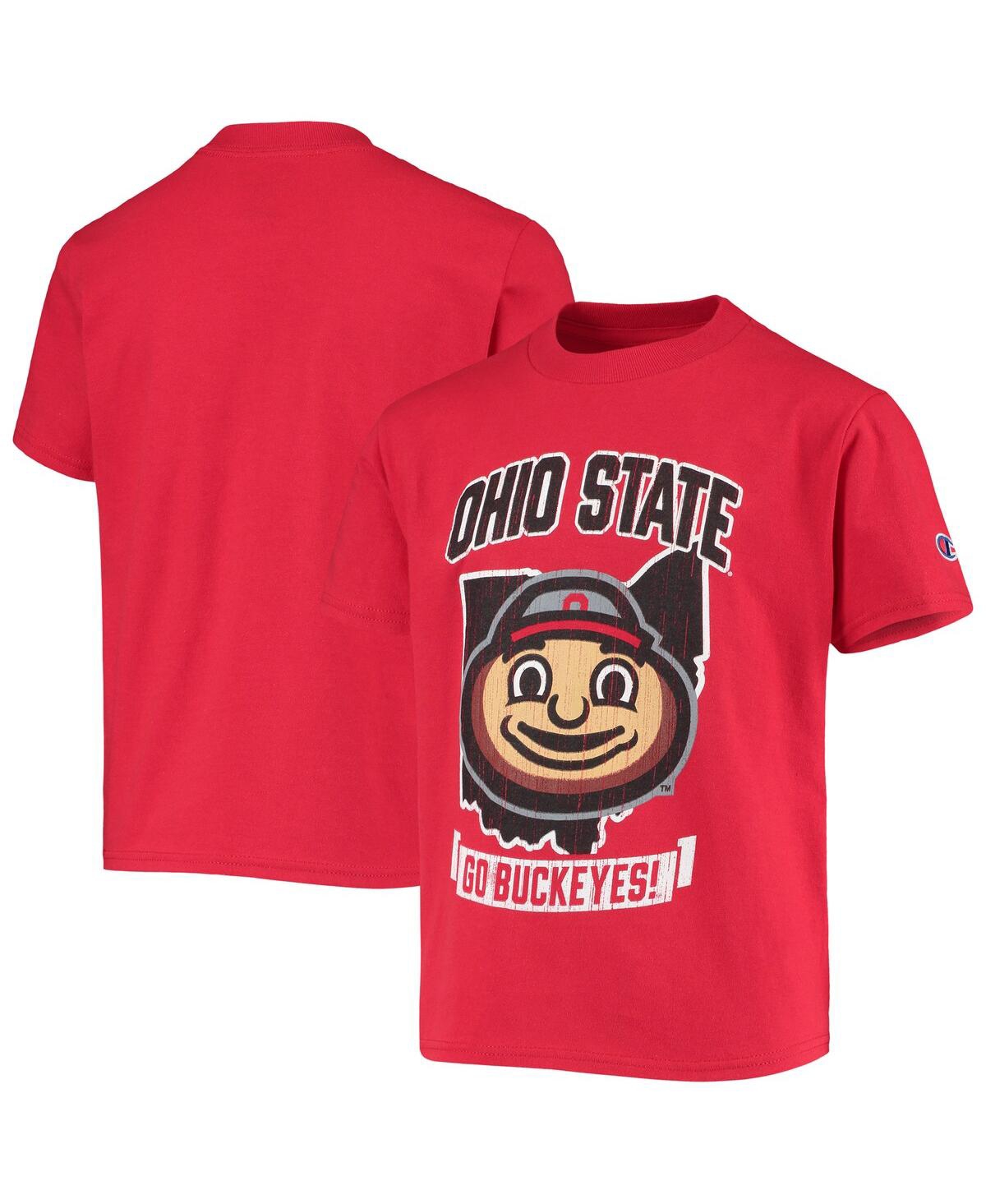 Champion Kids' Big Boys And Girls  Scarlet Ohio State Buckeyes Strong Mascot T-shirt