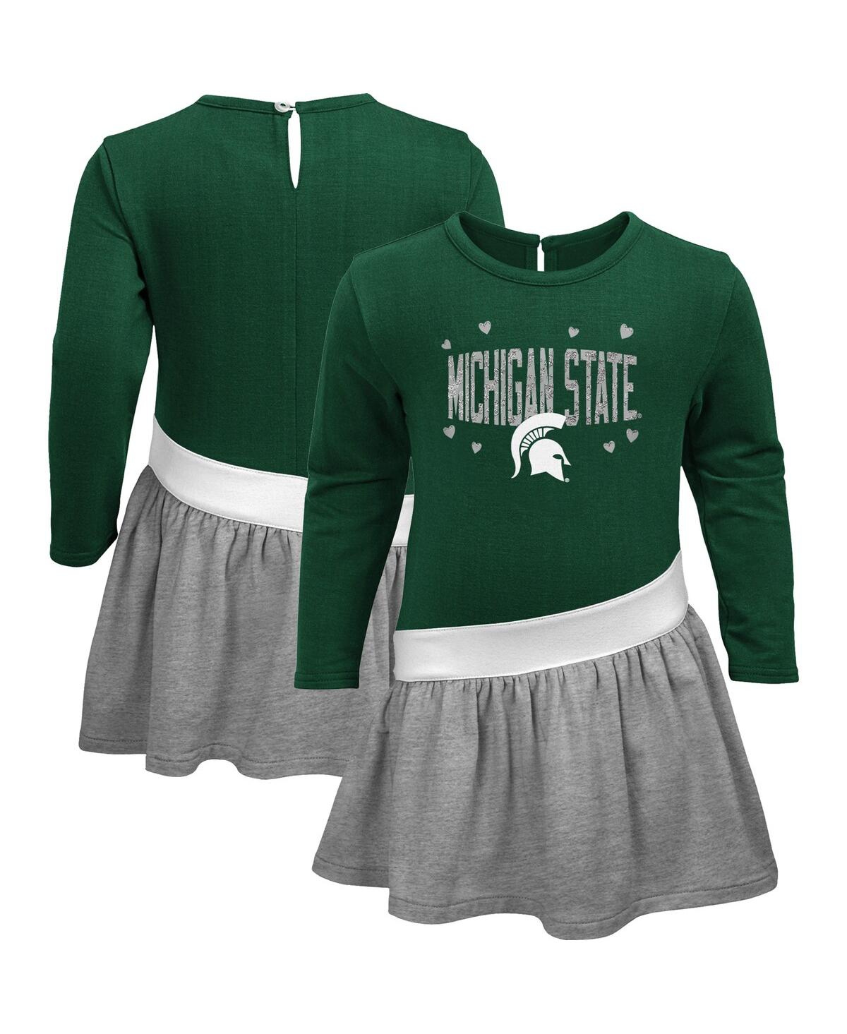 OUTERSTUFF LITTLE GIRLS GREEN MICHIGAN STATE SPARTANS HEART TO HEART FRENCH TERRY DRESS
