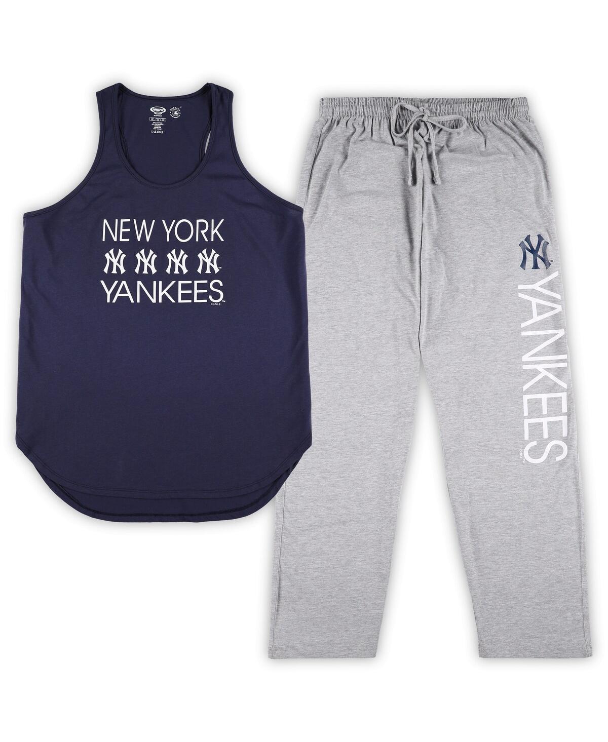 Concepts Sport Women's Navy, Heather Gray New York Yankees Plus Size Meter  Tank Top And Pants Sleep In Navy,heather Gray