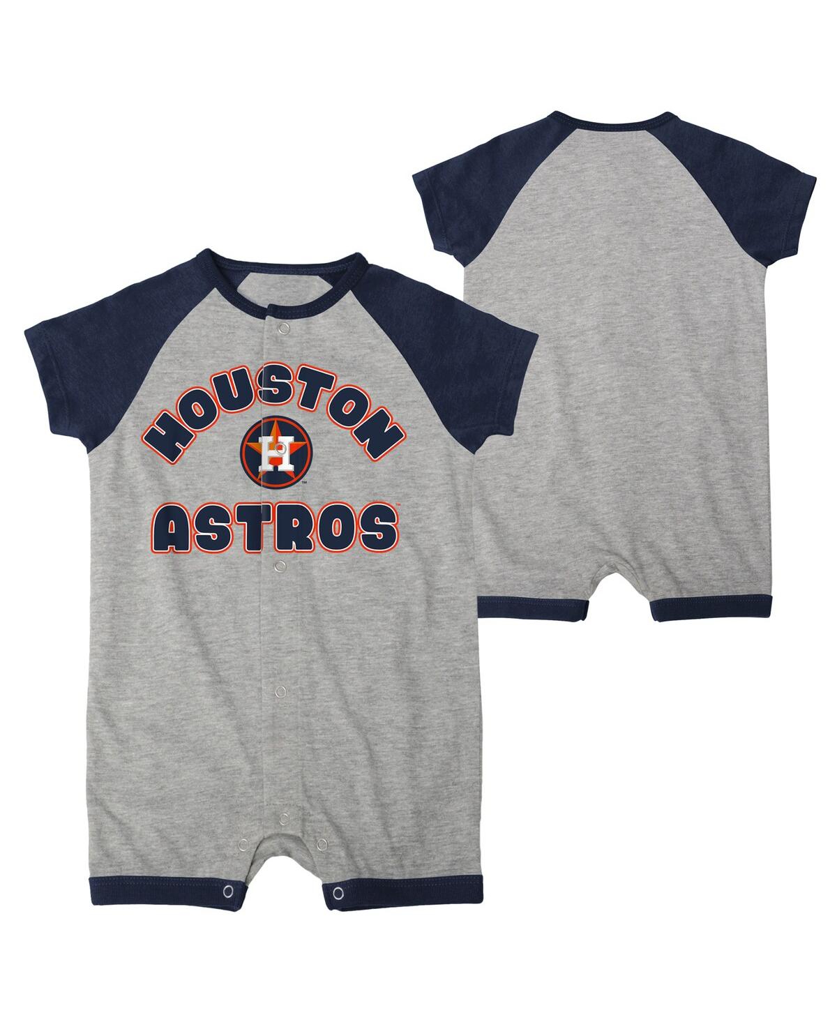 OUTERSTUFF NEWBORN AND INFANT BOYS AND GIRLS HEATHER GRAY HOUSTON ASTROS EXTRA BASE HIT RAGLAN FULL-SNAP ROMPER