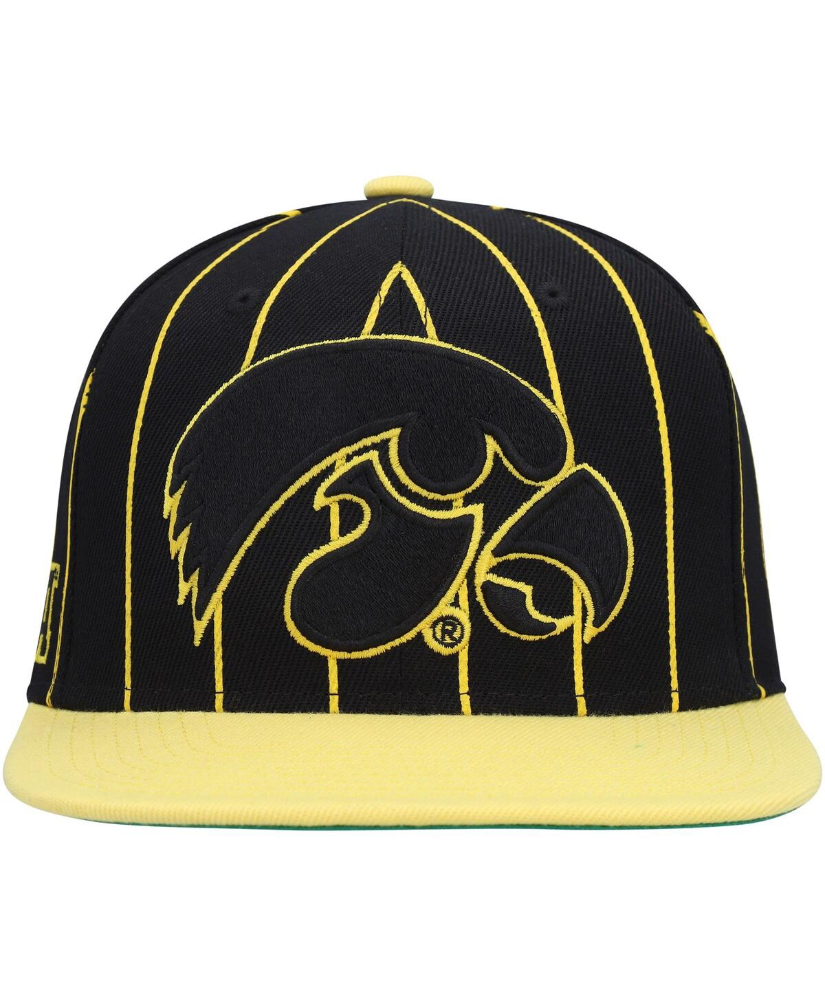 Mitchell & Ness Men's  Black Iowa Hawkeyes Team Pinstripe Snapback Hat In Black