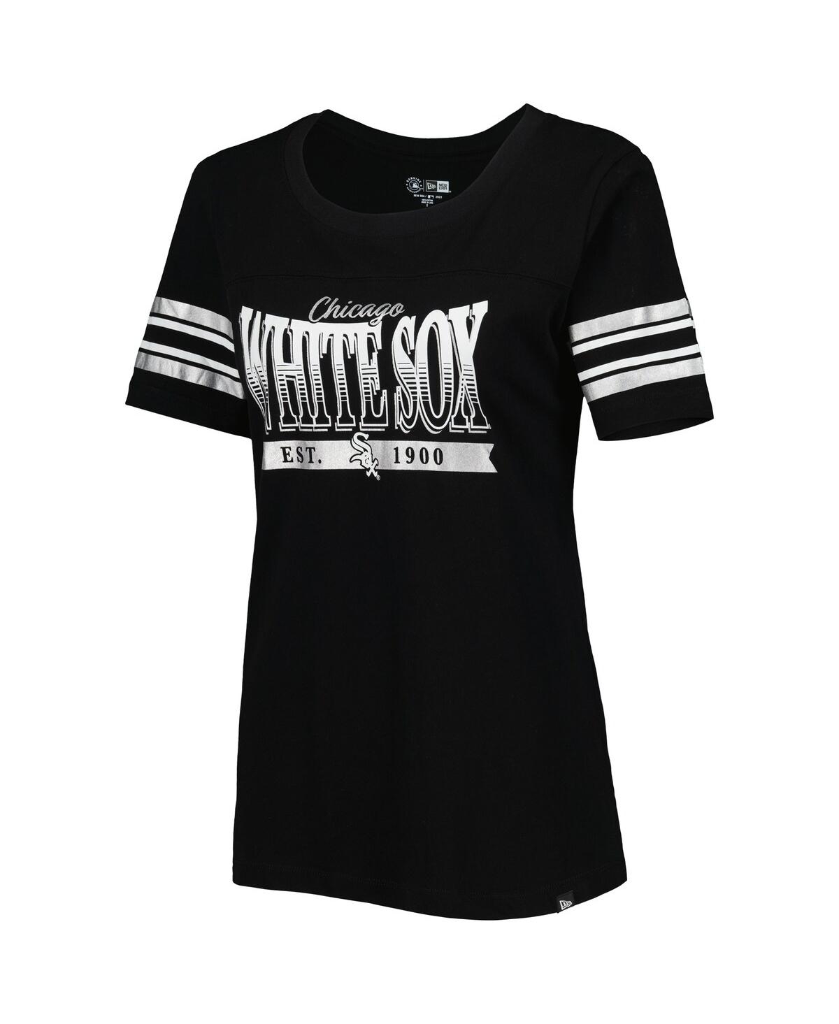 Shop New Era Women's  Black Chicago White Sox Team Stripe T-shirt