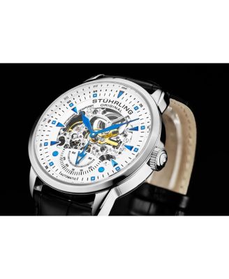 Men's Legacy Black Leather, White Dial, 44mm Round Watch