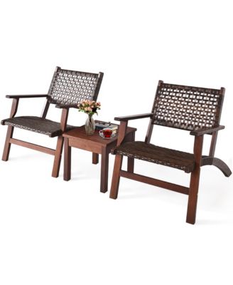 3PCS Patio Rattan Furniture Set Coffee Table
