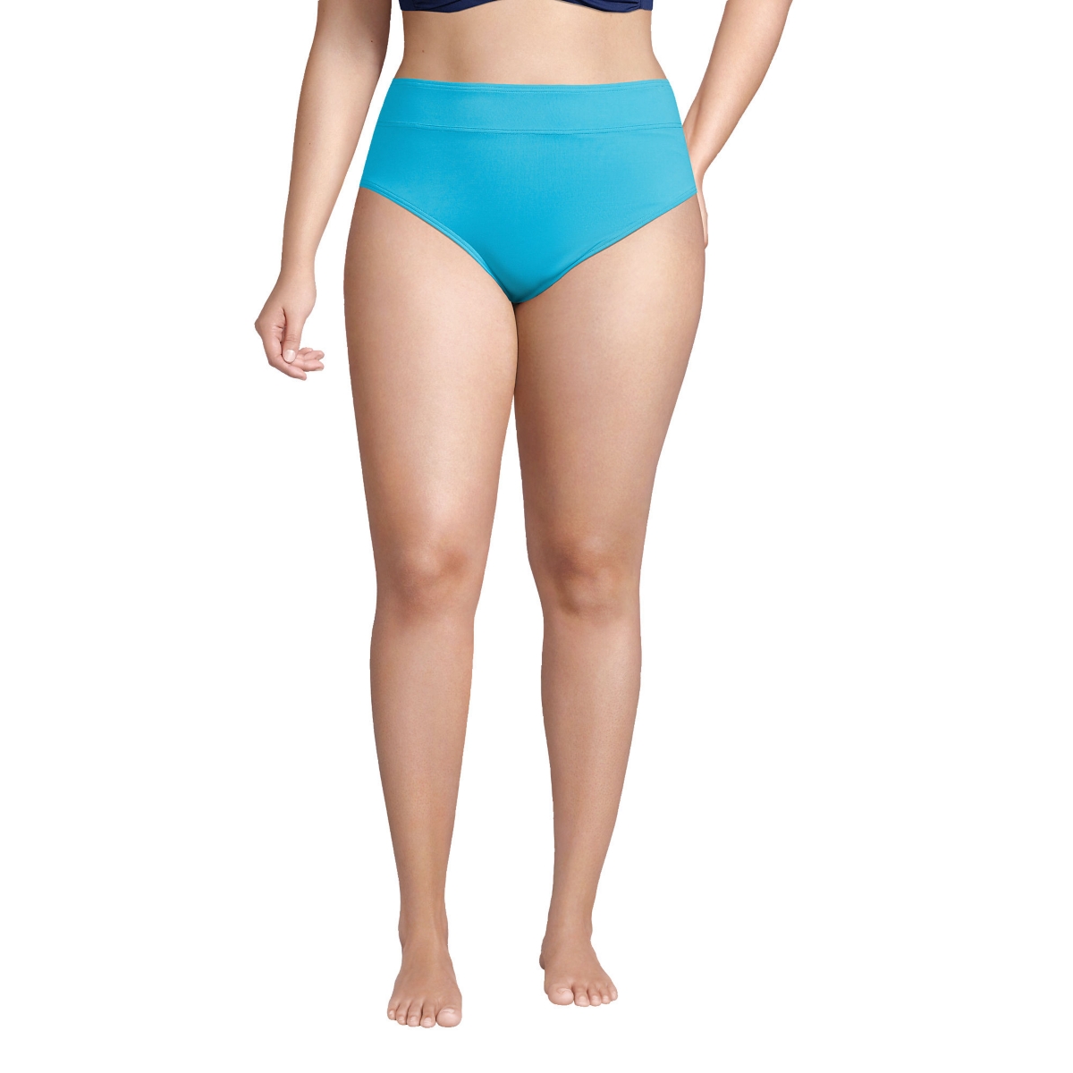 Plus Size High Leg High Waisted Bikini Swim Bottoms - Turquoise