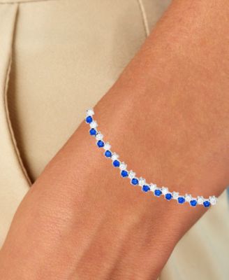 Blue & White Cubic Zirconia Link Bracelet in Sterling Silver