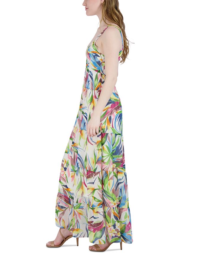 julia jordan Women's Printed Sleeveless Tiered Maxi Dress - Macy's