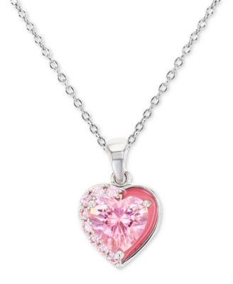 White Cubic Zirconia & Enamel Heart 18" Pendant Necklace (Also in Pink Cubic  Zirconia)