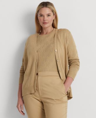 Lauren Ralph Lauren - Plus Size Cotton-Blend Buttoned Cardigan Sweater