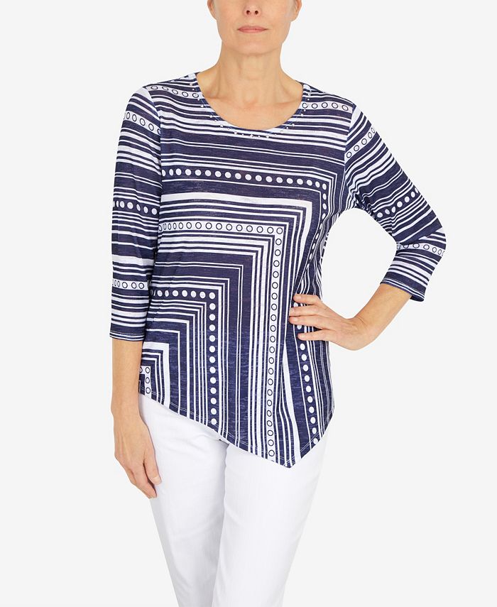 Alfred Dunner Women's Spliced Dot Asymmetric Top Macy's
