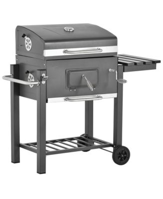 Outsunny Charcoal BBQ Grill with Side Table, Storage Shelf and Wheels