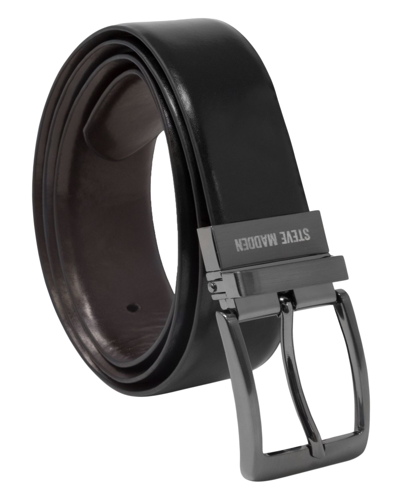 Мужской ремень Steve Madden 35mm Burnished Dress Reversible Belt, цвет: Чёрный / Коричневый — фото 1