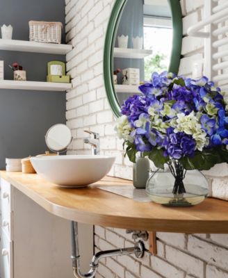 Blue Hydrangea Artificial Arrangement with Large Glass Vase