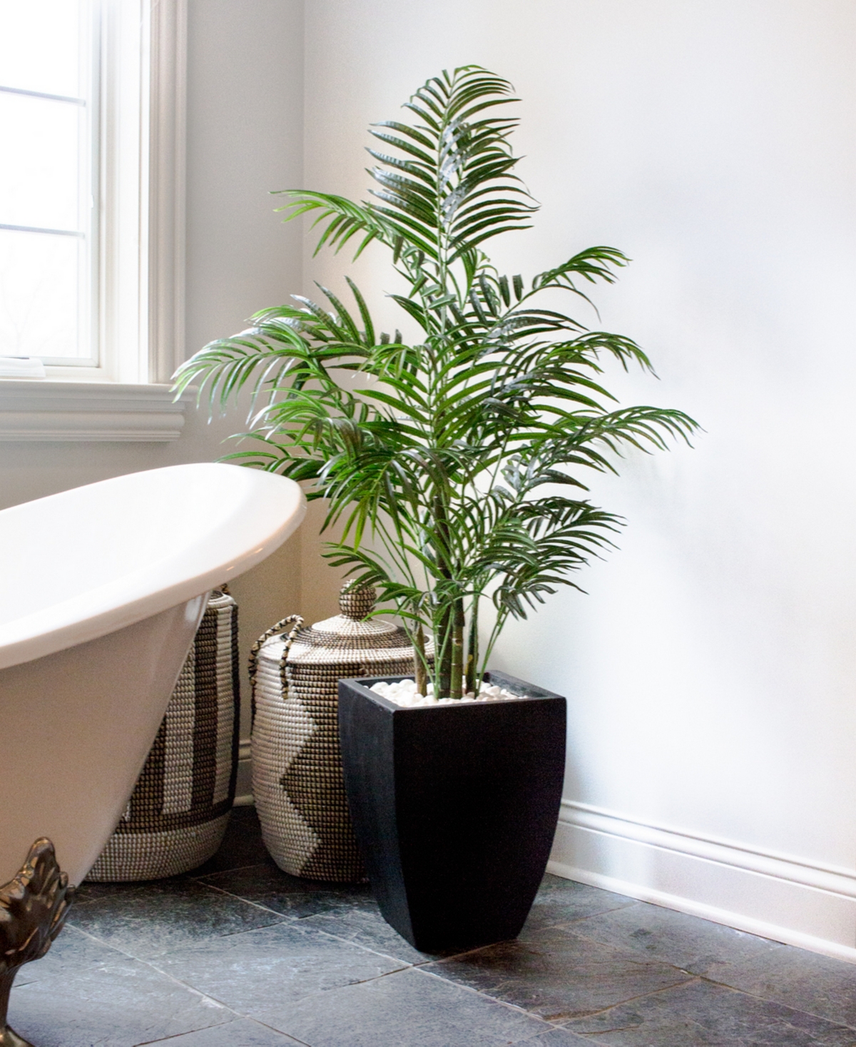Nearly Natural 4.5' Areca Palm Uv-Resistant Indoor/Outdoor Artificial Tree in Black-Washed Planter