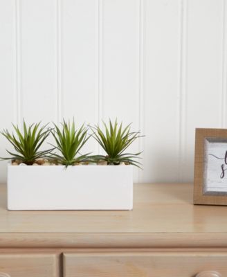 Mini Agave Artificial Plants in Rectangular Ceramic Planter
