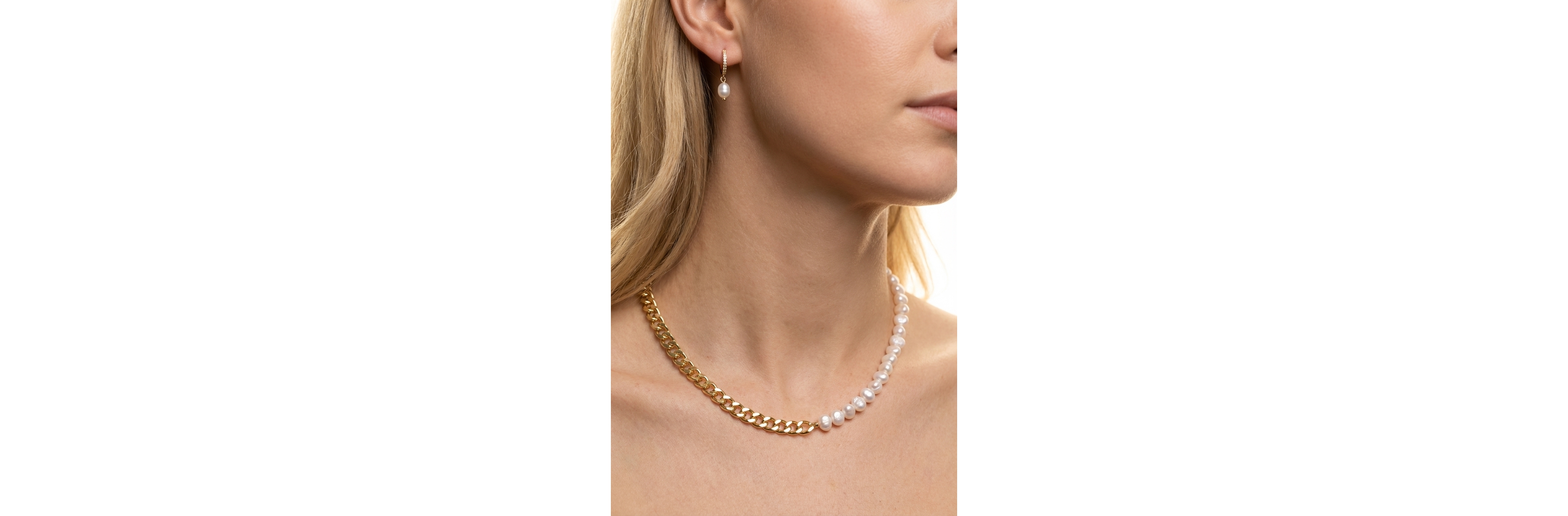 18K Gold Plated Freshwater Pearl with Cuban Chain - Lauren Necklace 17" For Women