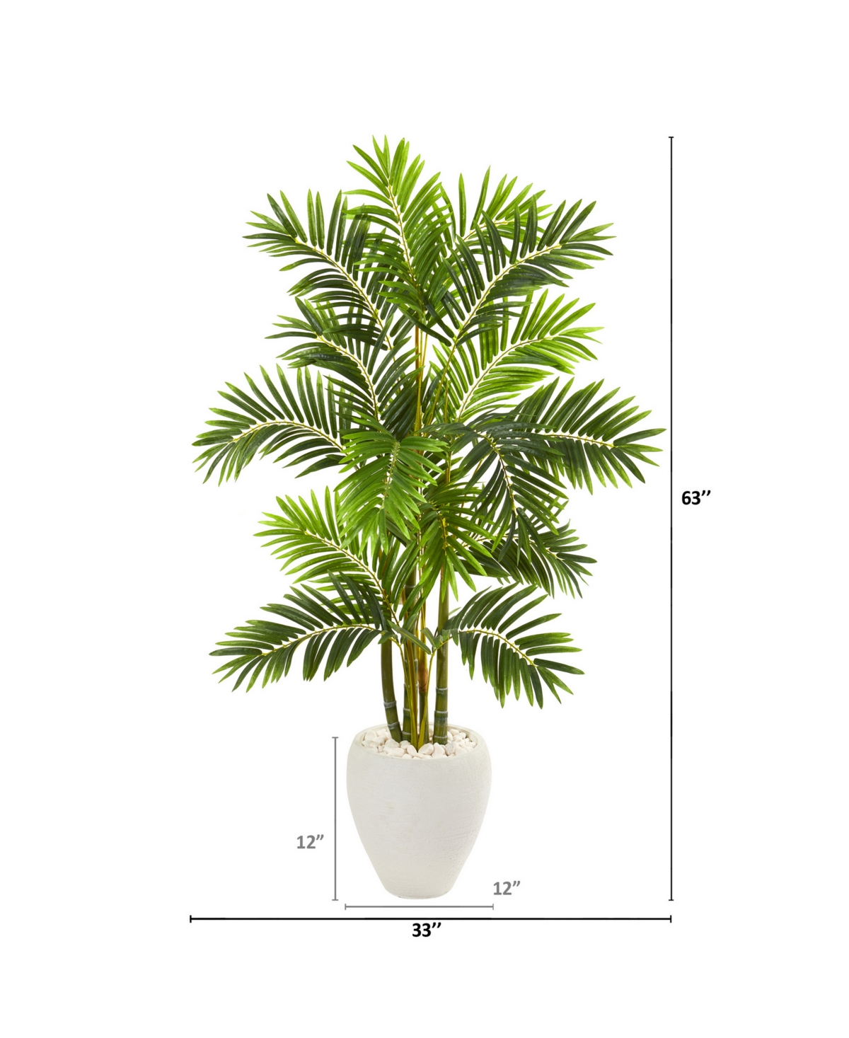 Nearly Natural 63" Areca Palm Artificial Tree In White Planter In Green
