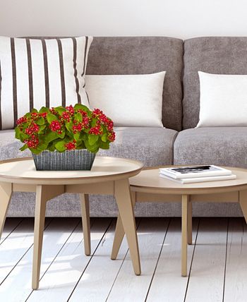 Nearly Natural - 14in. Kalanchoe Artificial Plant in Black Embossed Planter