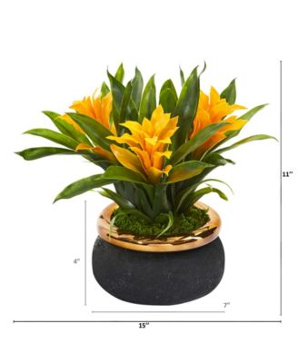 11in. Bromeliad Artificial Plant in Stoneware Planter