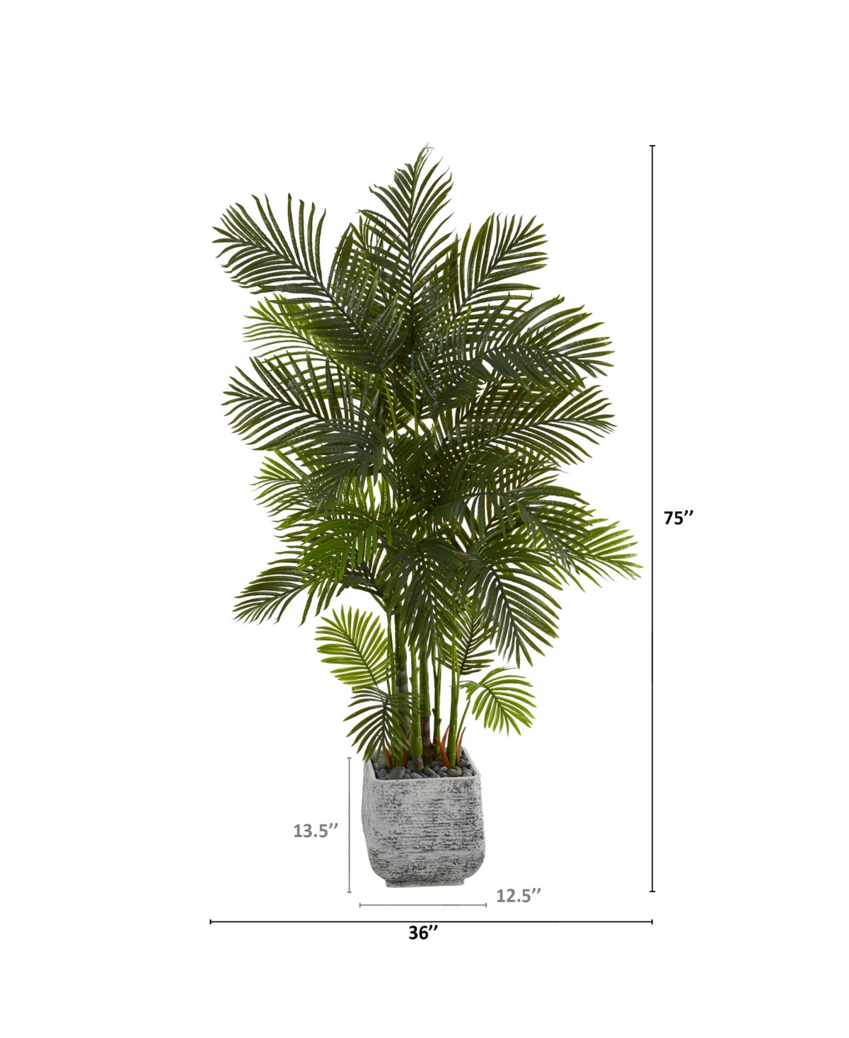 Nearly Natural 75in. Areca Palm Artificial Tree In White Planter In Green