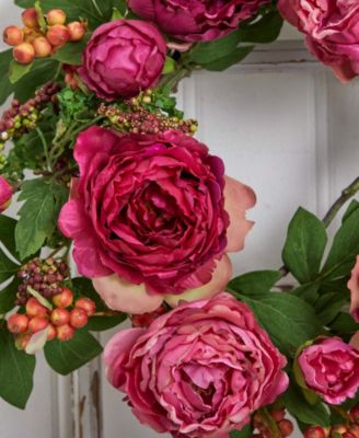 Nearly Natural 20" Peony And Berry Wreath - Macy's