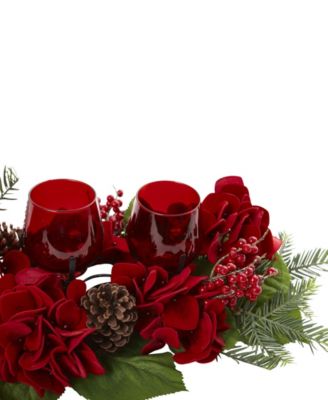 Nearly Natural Triple Hydrangea Red Candelabrum 