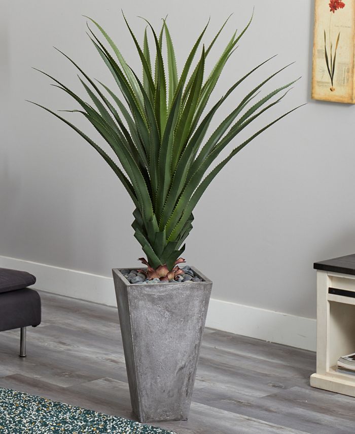 Nearly Natural 5' H Spiked Artificial Agave in Cement Planter Macy's