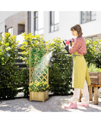 Raised Garden Bed, Wooden Planter with Trellis for Vine Climbing